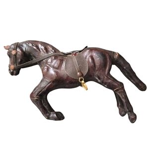Vintage Brown Leather Horse Figurine